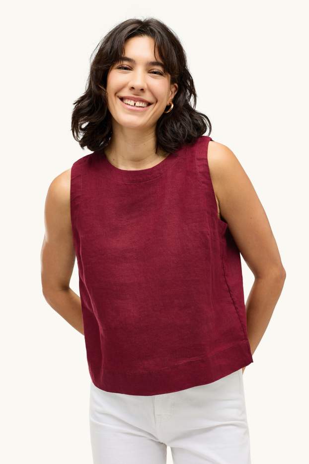 Dames - Linnen blouse - donkerrood
