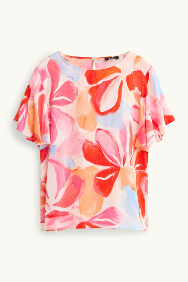 Dames - Blouse - gebloemd - oranje / rood