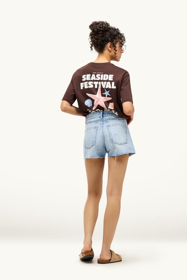 Damen - Jeans-Shorts - gemustert - helljeansblau