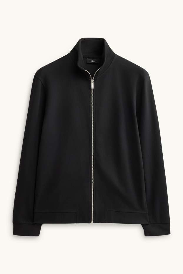 Herren - Sweatjacke - gerippt - schwarz