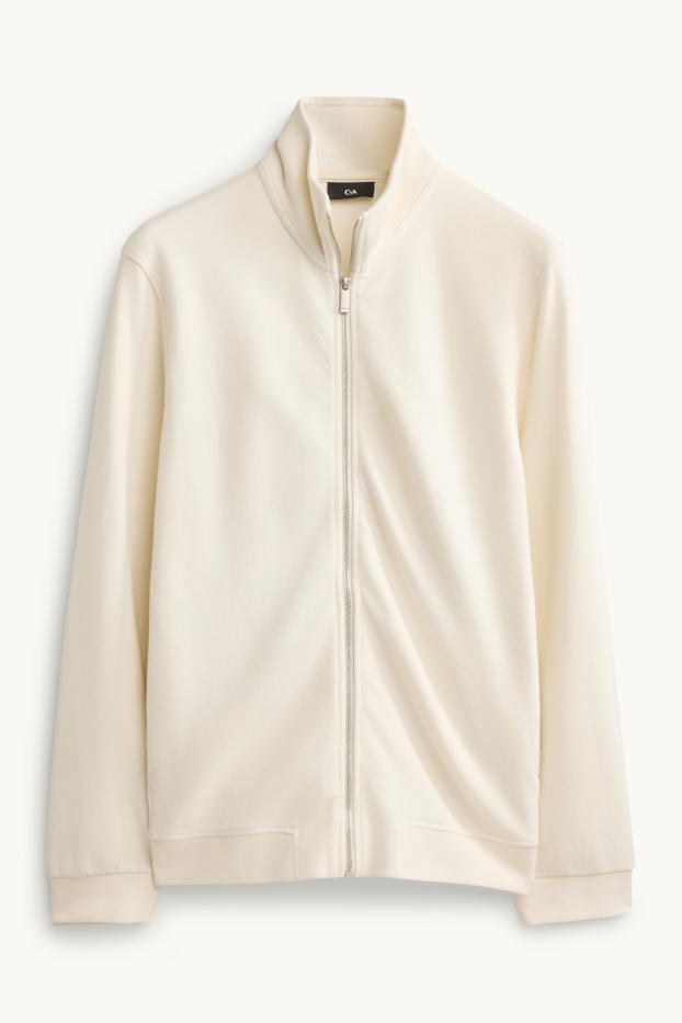 Herren - Sweatjacke - gerippt - cremeweiß