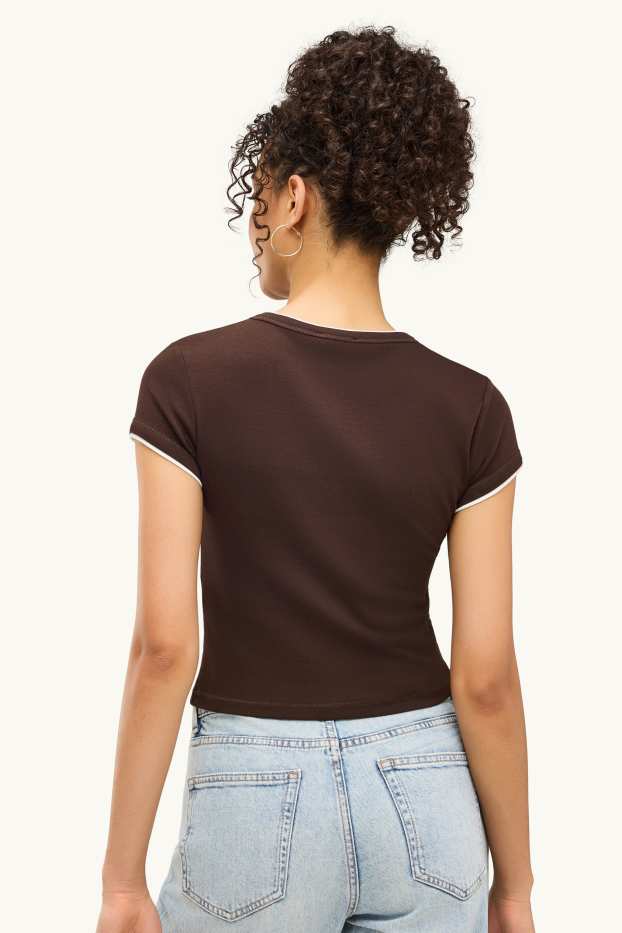 Damen - T-Shirt - Slim Fit - 2-in-1-Look - braun