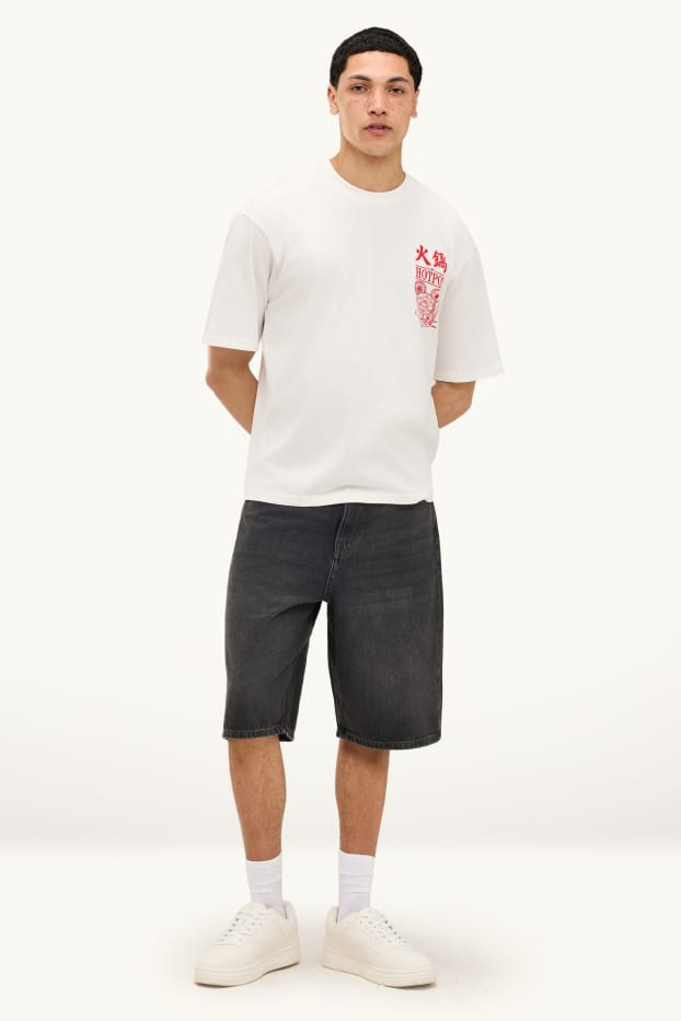 Men - Denim Bermuda shorts - black