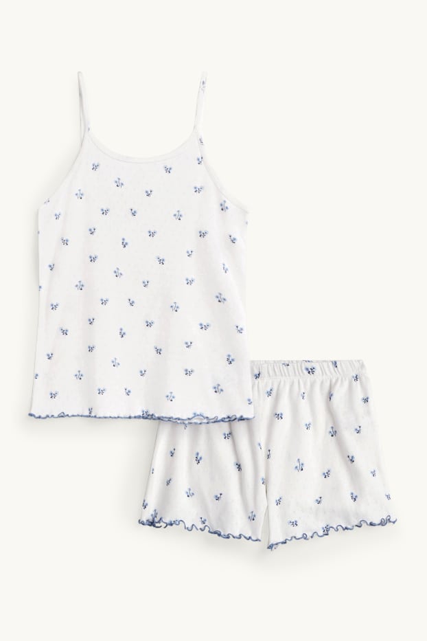 Children Girls - Floral - short pyjamas - 2 piece - white