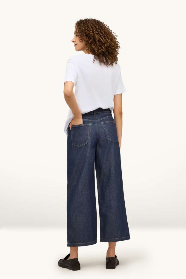 Femmes - Crop wide leg jean - mid waist - jean bleu foncé