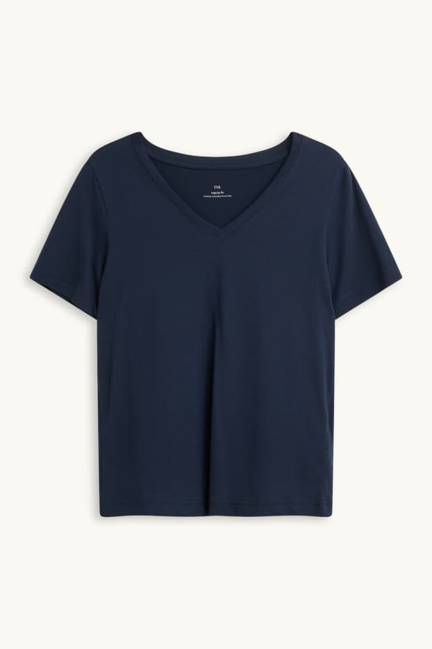Dámské - Tričko s výstřihem ve tvaru V - regular fit - tmavomodrá