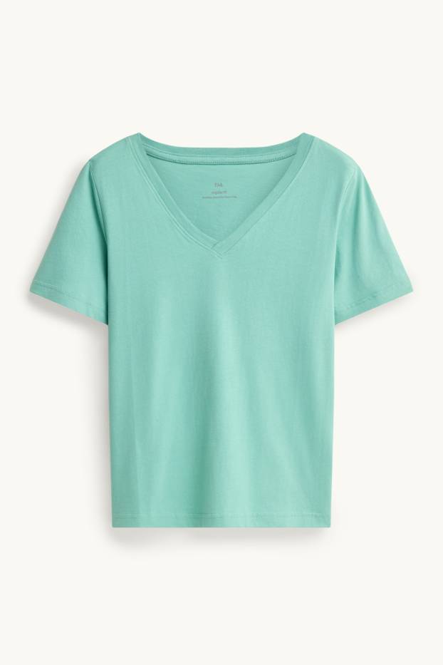 Dames - T-shirt met V-hals - regular fit - turquoise