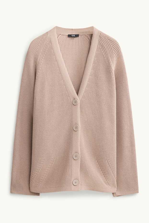 Femmes - Gilet en maille - finition côtelée - marron clair