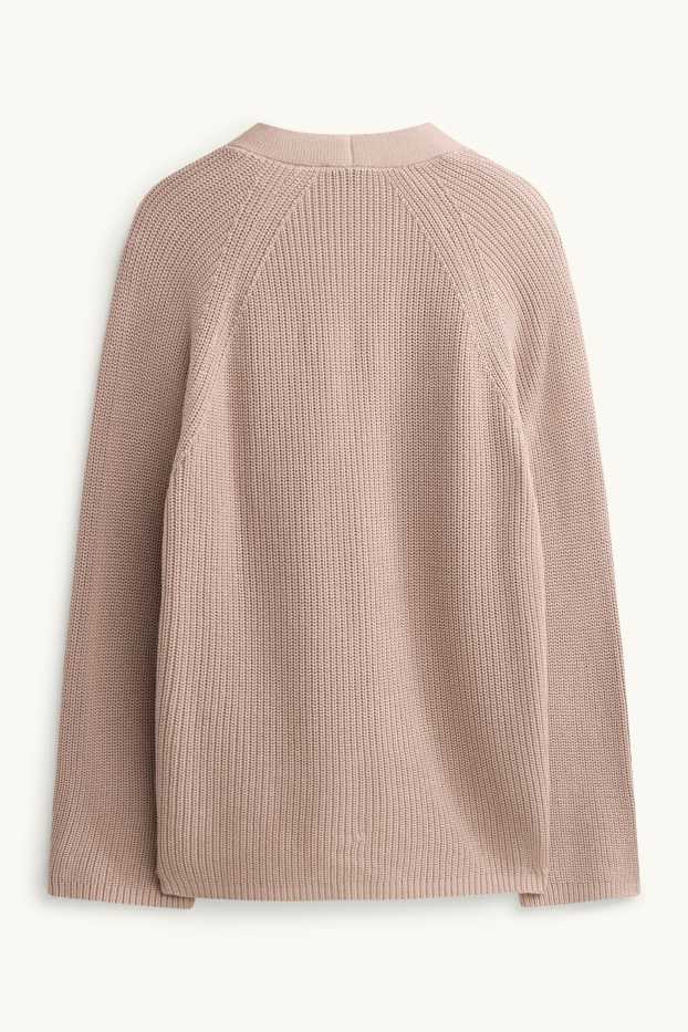 Femmes - Gilet en maille - finition côtelée - marron clair