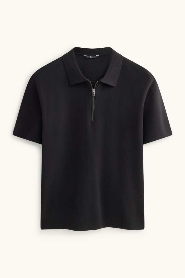 Herren - Strick-Poloshirt - Regular Fit - schwarz