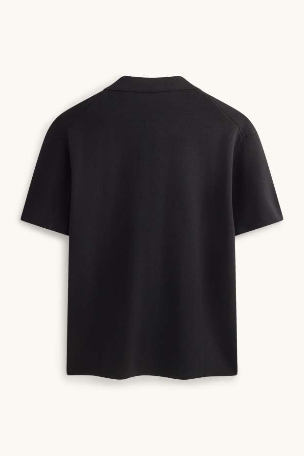 Herren - Strick-Poloshirt - Regular Fit - schwarz