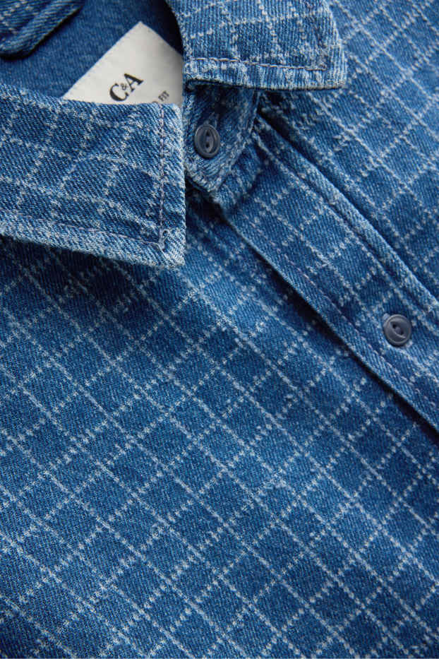 Men - Denim shirt - relaxed fit - kent collar - check - blue denim