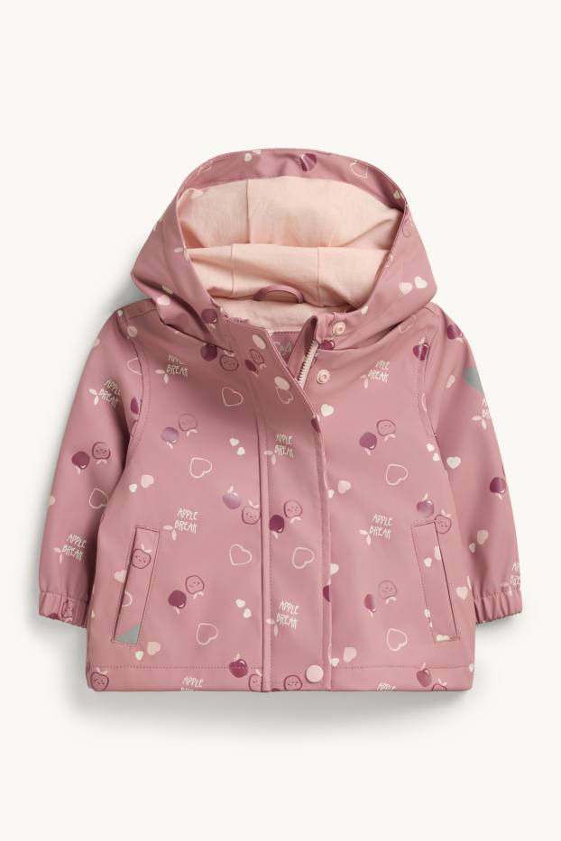 Baby Mädchen - Herzchen und Kirsche - Baby-Regenjacke mit Kapuze - rosa