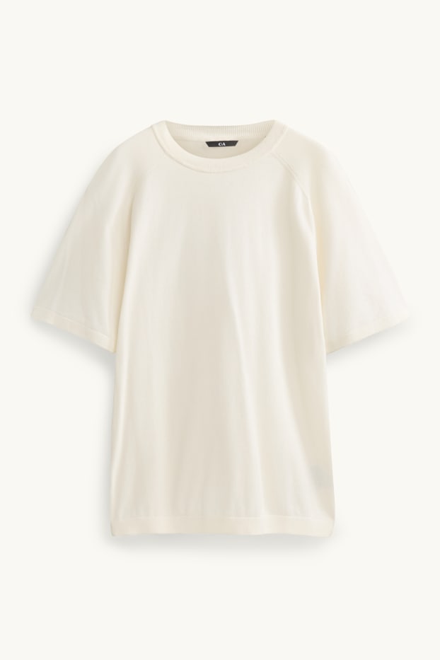 Heren - Gebreide trui - korte mouw - met structuur - beige