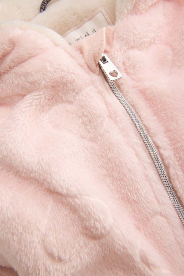Baby Mädchen - Herzchen - Baby-Kunstfell-Jacke mit Kapuze     - rosa