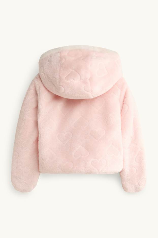 Baby Mädchen - Herzchen - Baby-Kunstfell-Jacke mit Kapuze     - rosa