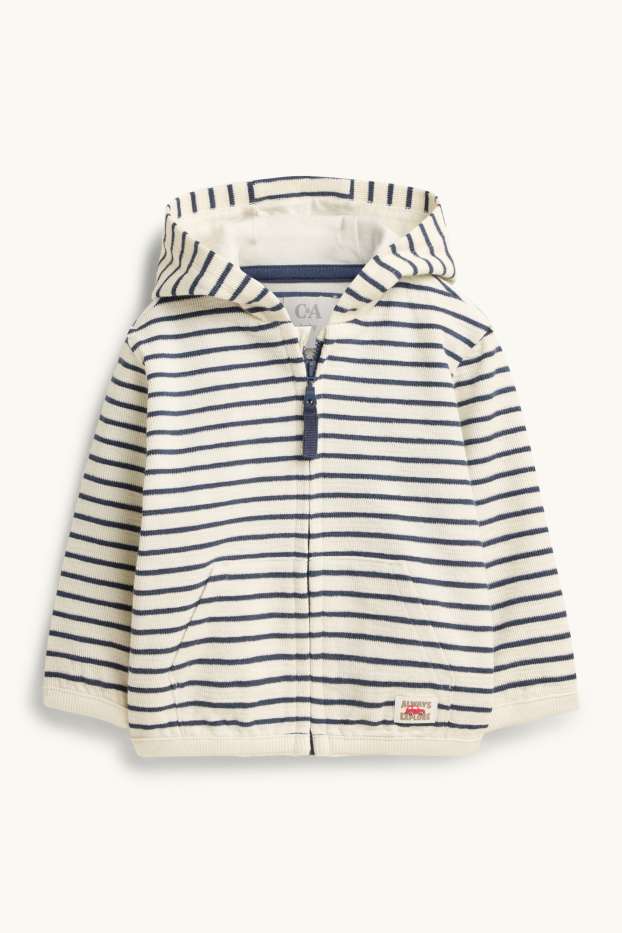 Bébés garçons - Sweat zippé en molleton pour bébé à capuche - à rayures - finition texturée - bleu / blanc