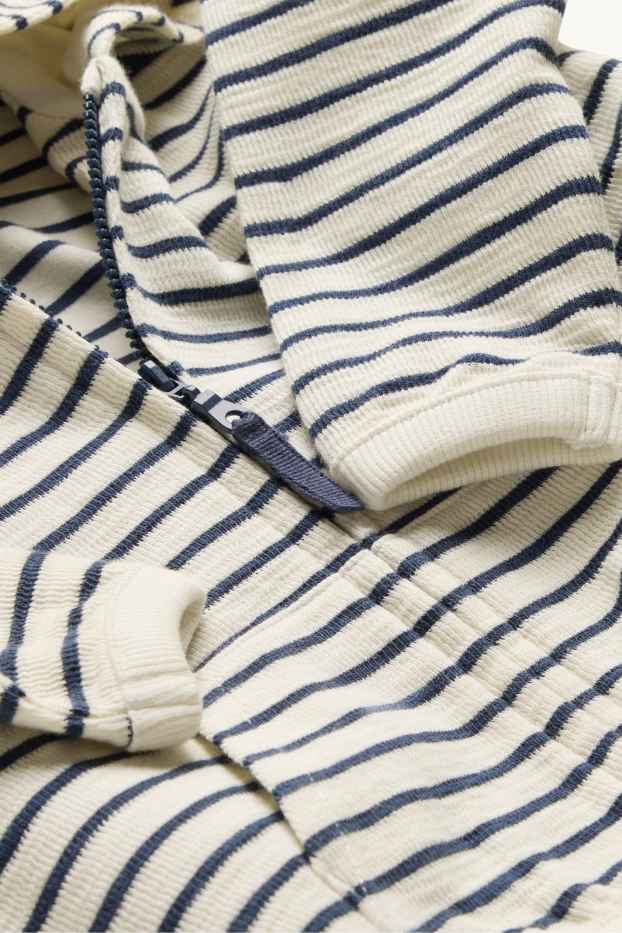 Bébés garçons - Sweat zippé en molleton pour bébé à capuche - à rayures - finition texturée - bleu / blanc
