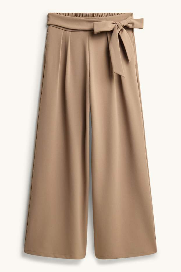 Dames - Pantalon - high waist - wide leg - beige