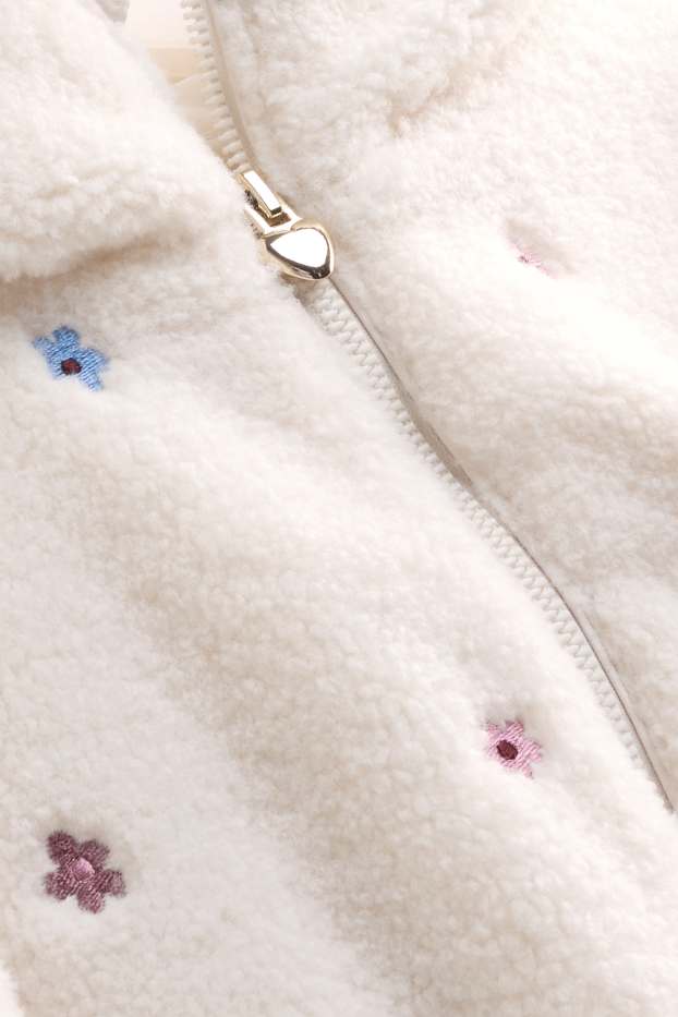 Bambine - Fiori - giacca effetto peluche con cappuccio - crema