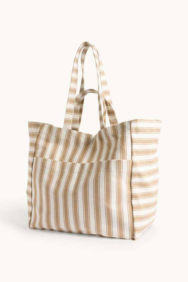 Damen - Großer Shopper - gestreift - beige