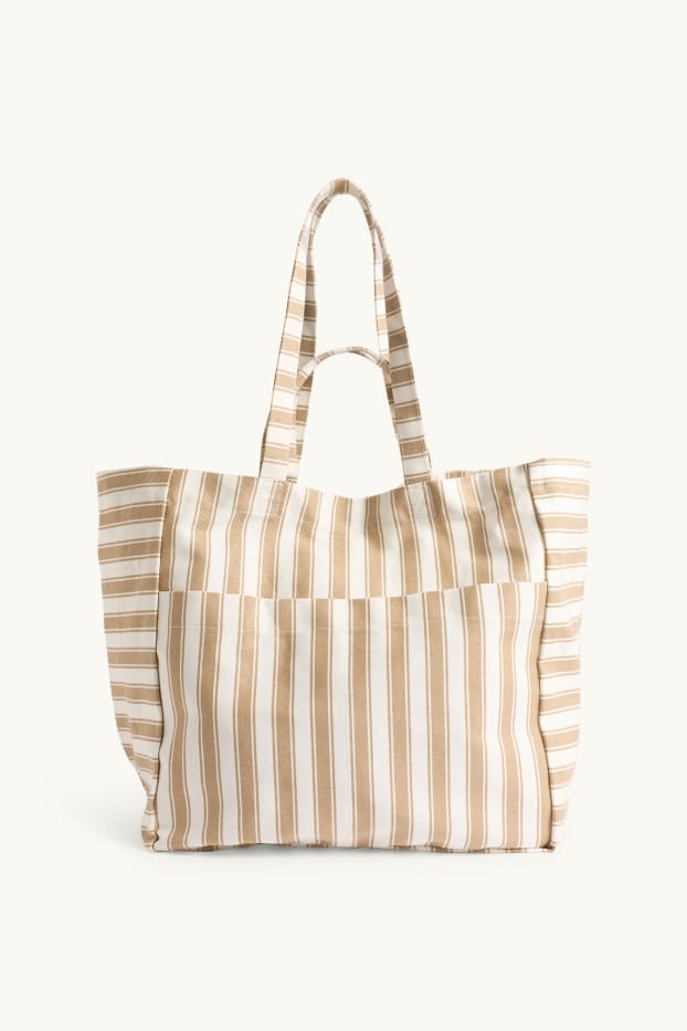 Damen - Großer Shopper - gestreift - beige