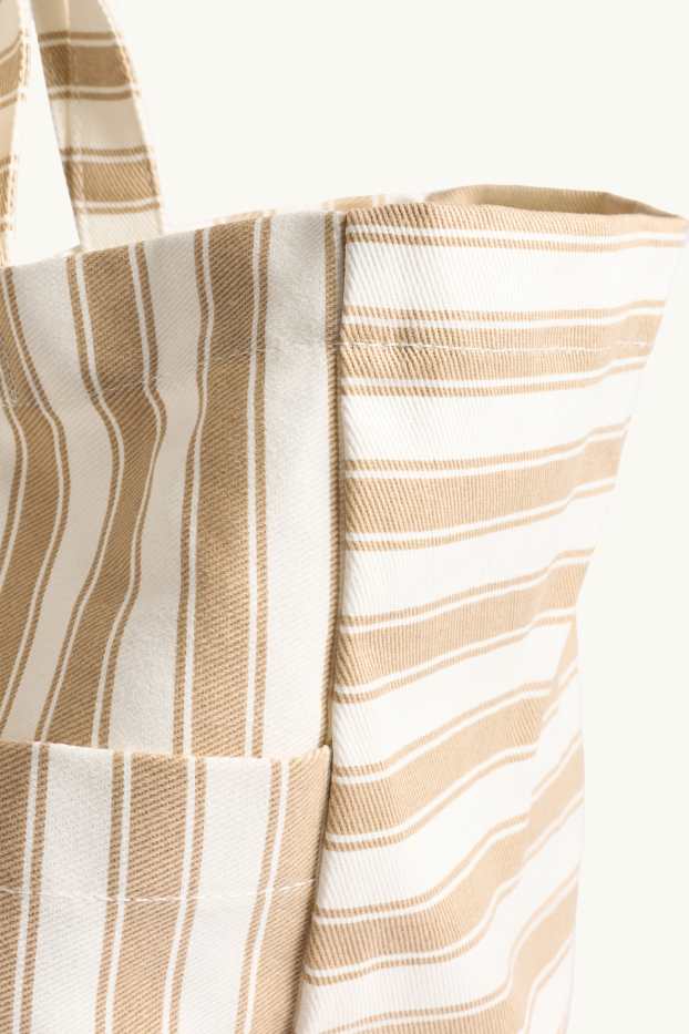 Damen - Großer Shopper - gestreift - beige