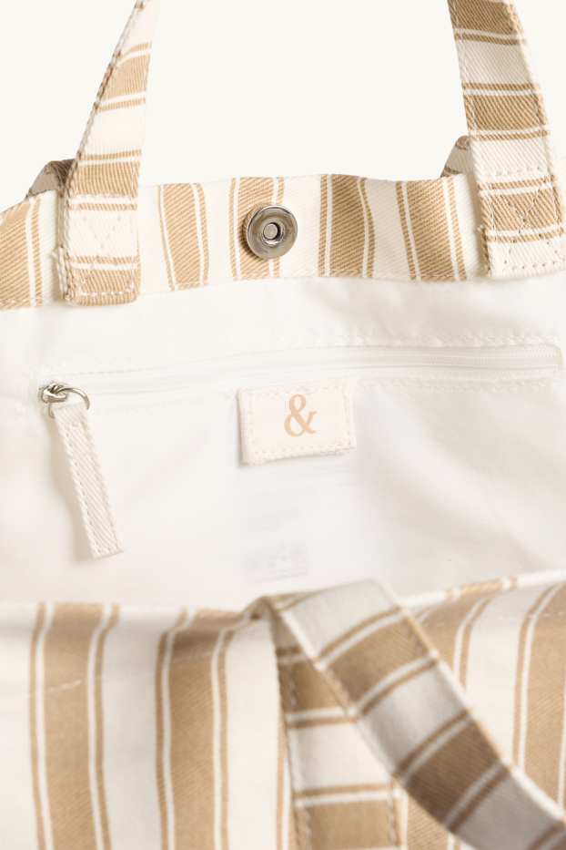 Damen - Großer Shopper - gestreift - beige