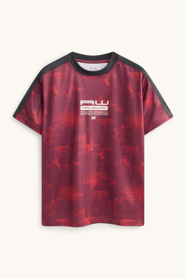 Kinder Buben - Kurzarmshirt - gemustert - rot
