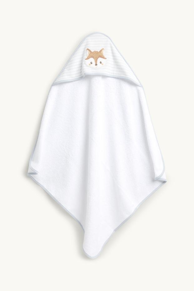 Baby Jungen - Fuchs - Baby-Handtuch mit Kapuze - weiß / hellblau