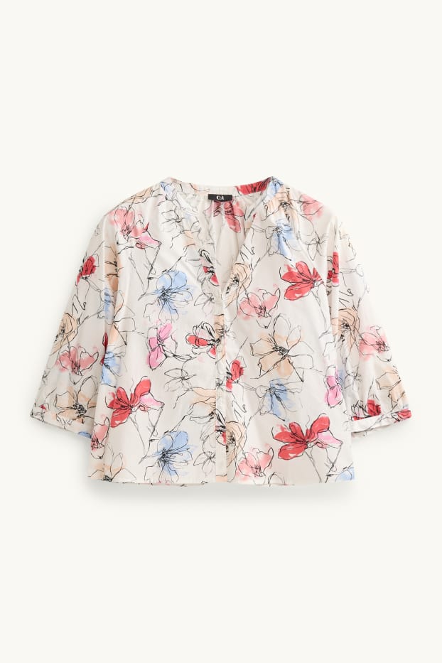 Femmes - Chemisier - à fleurs - blanc / rouge