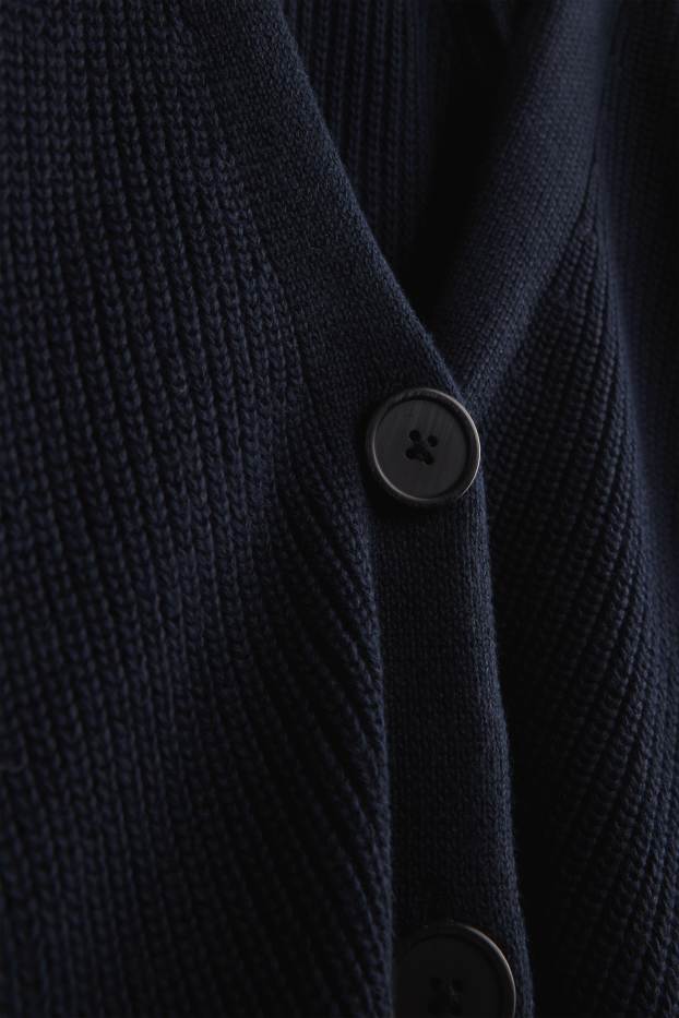 Women - Cardigan - ribbed - dark blue
