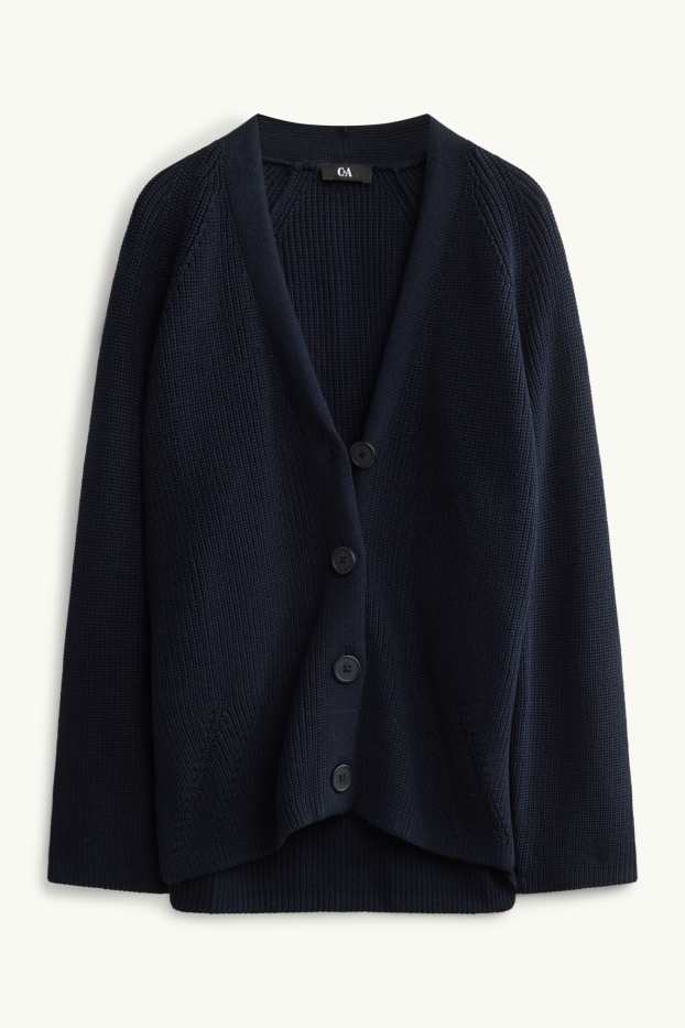Women - Cardigan - ribbed - dark blue