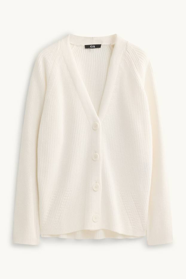 Women - Cardigan - ribbed - cremewhite