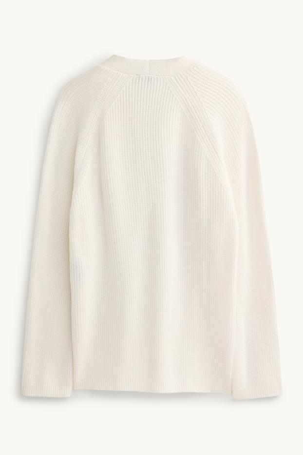 Women - Cardigan - ribbed - cremewhite