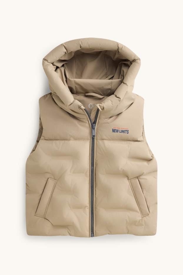 Kinder Buben - Steppweste mit Kapuze - wasserabweisend - beige