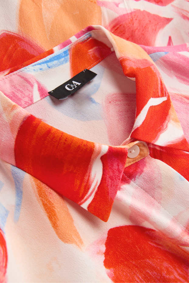 Dames - Blouse - gebloemd - rood / crème wit