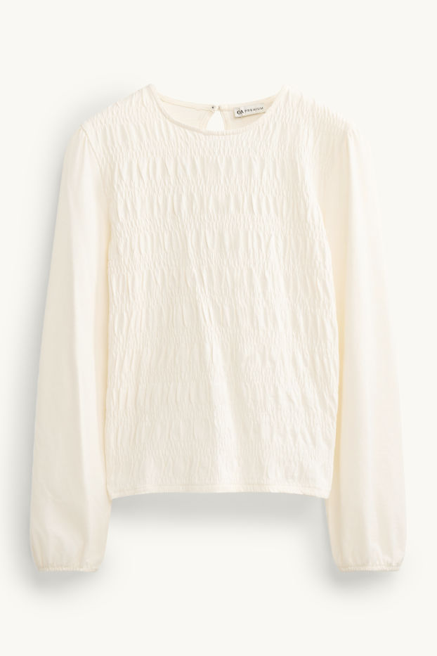 Kinder Mädchen - Langarmshirt - gesmokt - cremeweiß