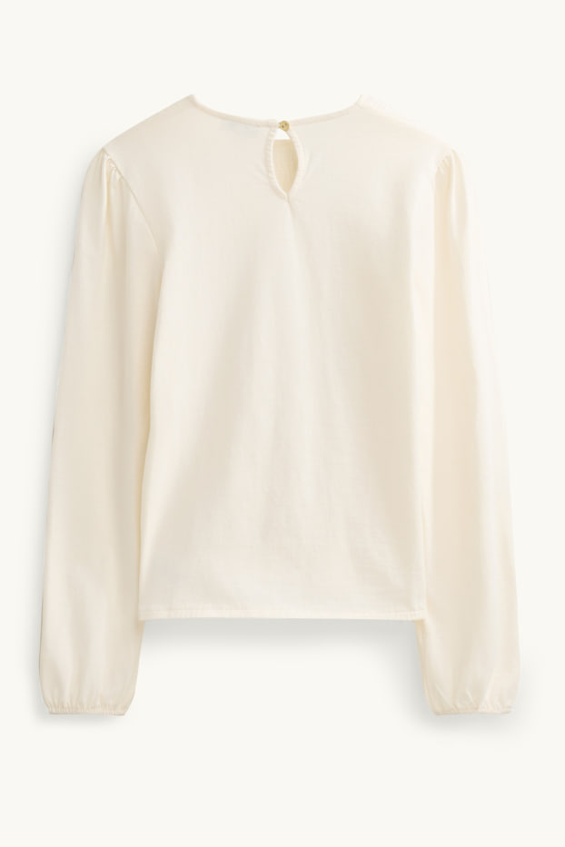 Kinder Mädchen - Langarmshirt - gesmokt - cremeweiß
