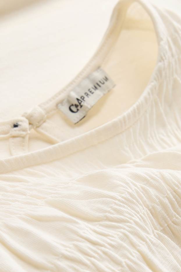 Kinder Mädchen - Langarmshirt - gesmokt - cremeweiß