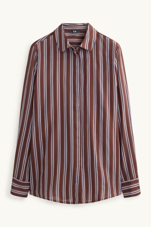 Women - Shirt blouse - striped - brown