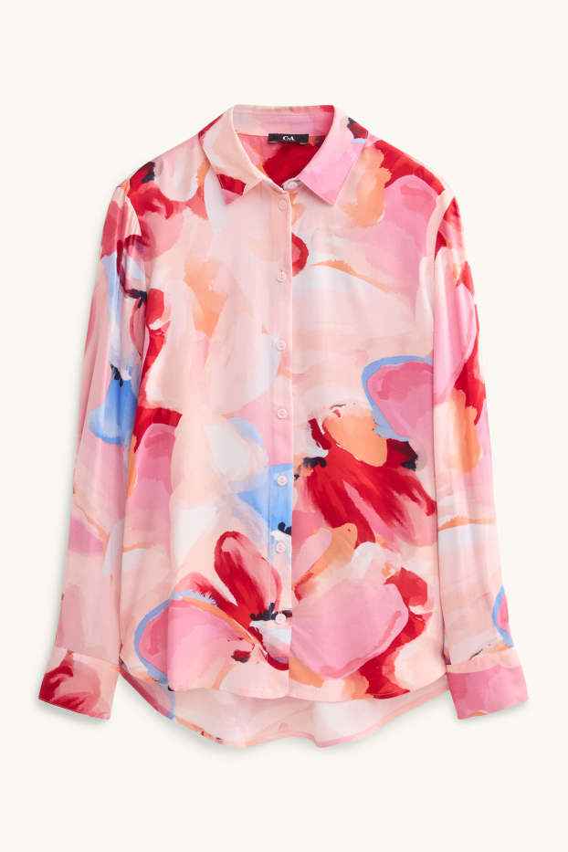 Dames - Overhemdblouse - met patroon - fuchsiarood / roze