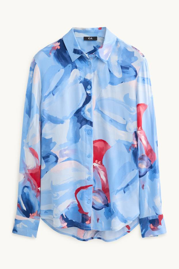 Women - Shirt blouse - patterned - blue