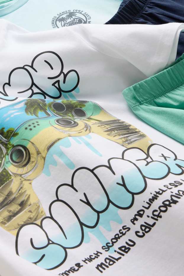 Kinder Jungen - Multipack 2er - Gaming-Controller - Shorty Pyjama - 4 teilig - weiss / grün