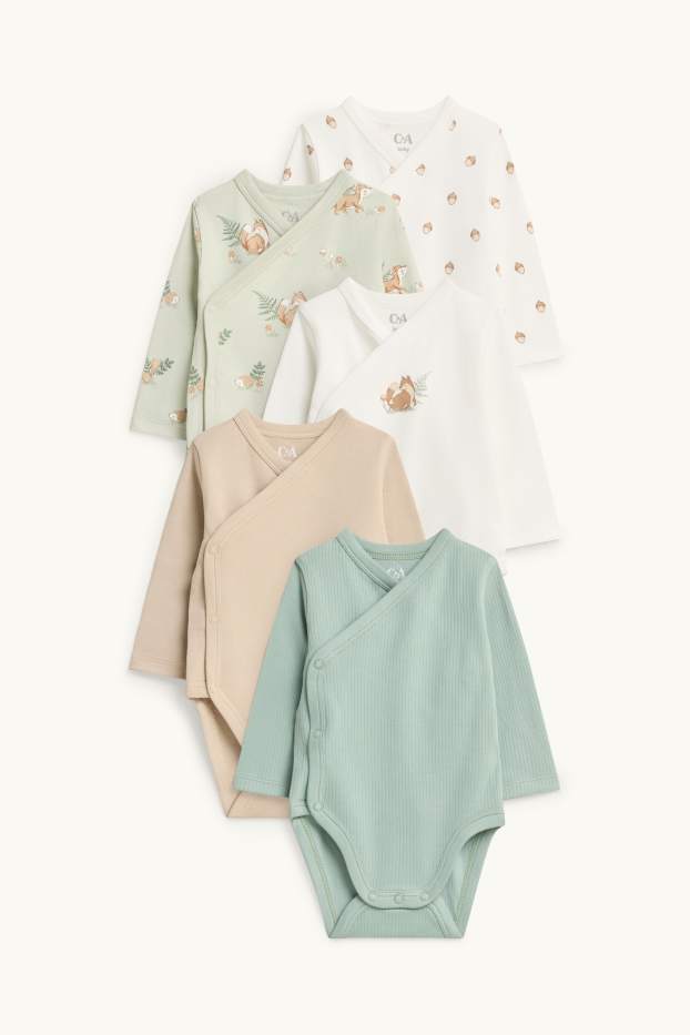 Unisex - Set van 5 - eekhoorntje en eikeltje - wikkelrompertje - wit