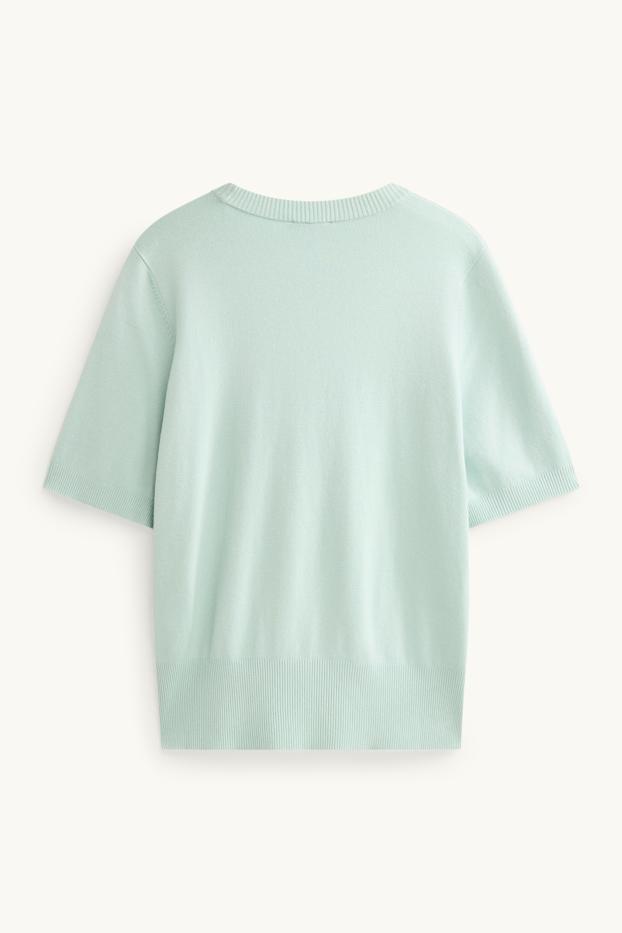 Femei - Pulover tricotat - mânecă scurtă - turcoaz