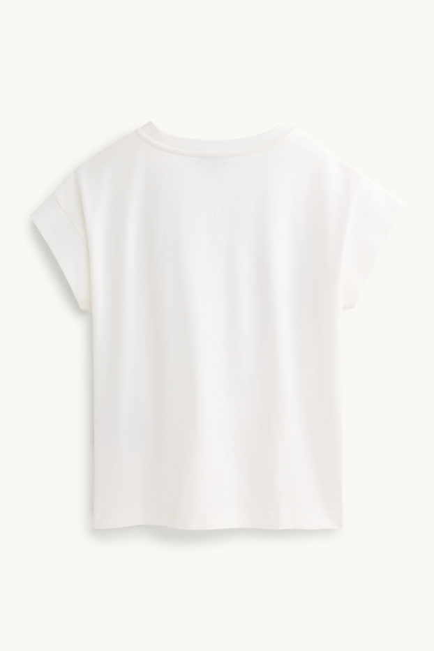 Damen - T-Shirt - Regular Fit - Broderie Anglaise - weiss