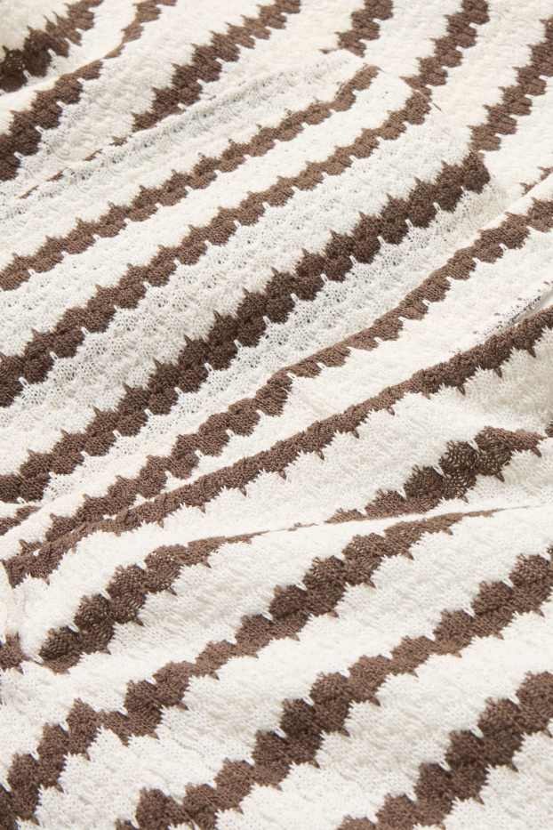 Dámské - Pletené kalhoty - mid waist - wide leg - pruhované - hnědá / krémově bílá