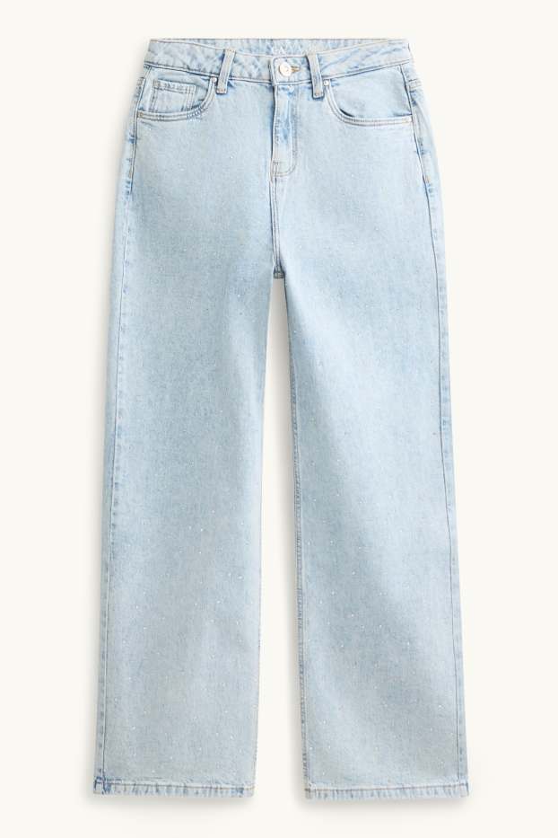 Kinder Mädchen - Wide Leg Jeans mit Strasssteinen - helljeansblau