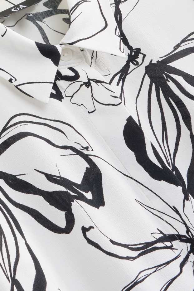 Dames - Blouse - gebloemd - wit / zwart